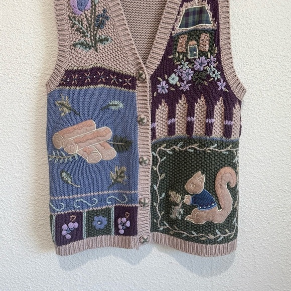 VTG 90's Teddi‎ Womens Petite Small Cottage Squirrel Printed Vest Knitted Boho - Picture 5 of 7